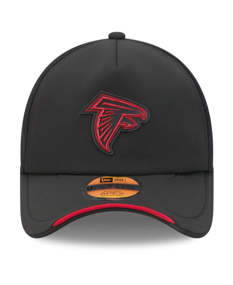 Men's Black Atlanta Falcons 2026 Sideline Apex 9FORTY Adjustable Trucker Hat