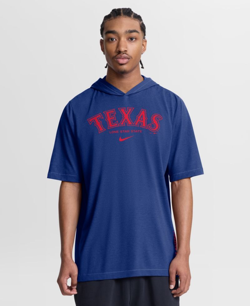 Men's Royal Texas Rangers Arched Wordmark Tri-Blend Hooded T-Shirt