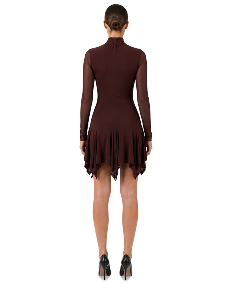 Women's Mesh Long-Sleeve Fit & Flare Dress