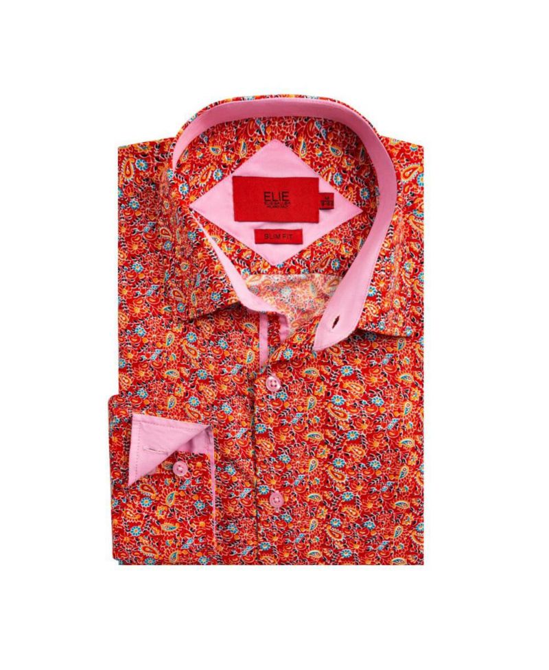 Men's Slim Fit Paisley Print Button-Down Shirt