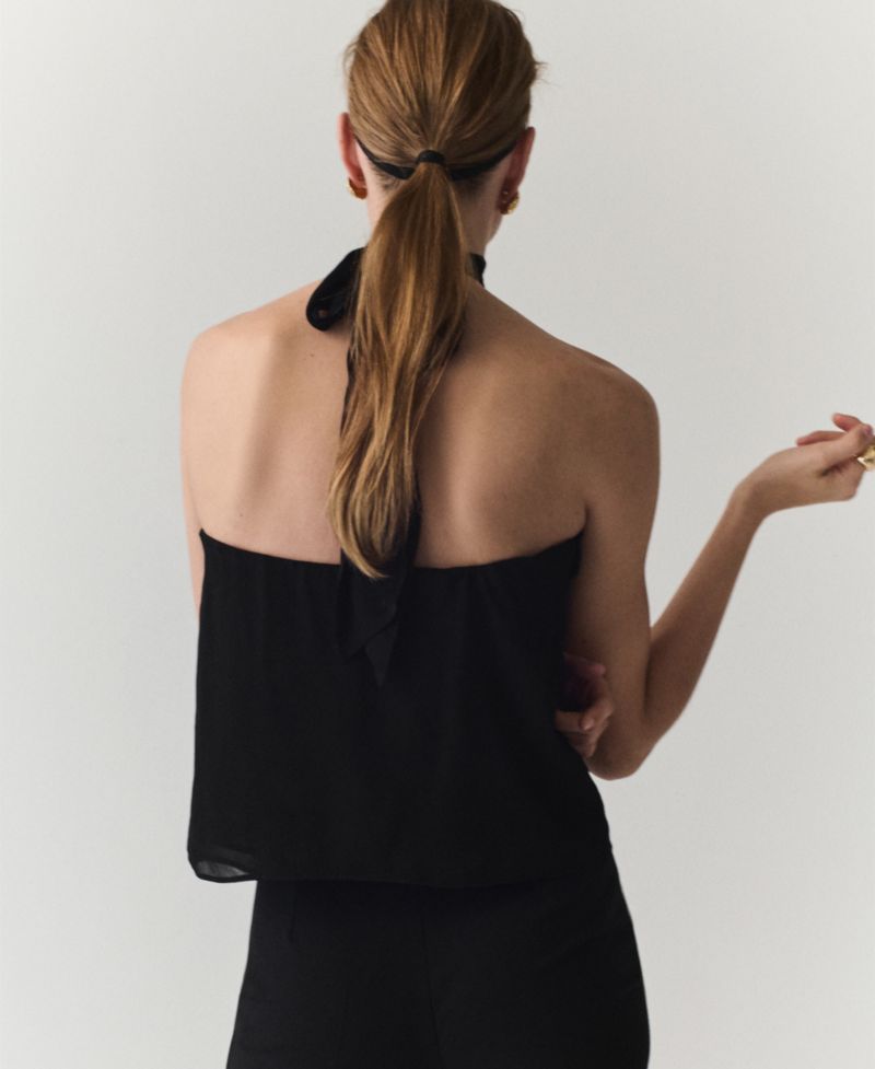 Women's Crop Flower Details Halter Top