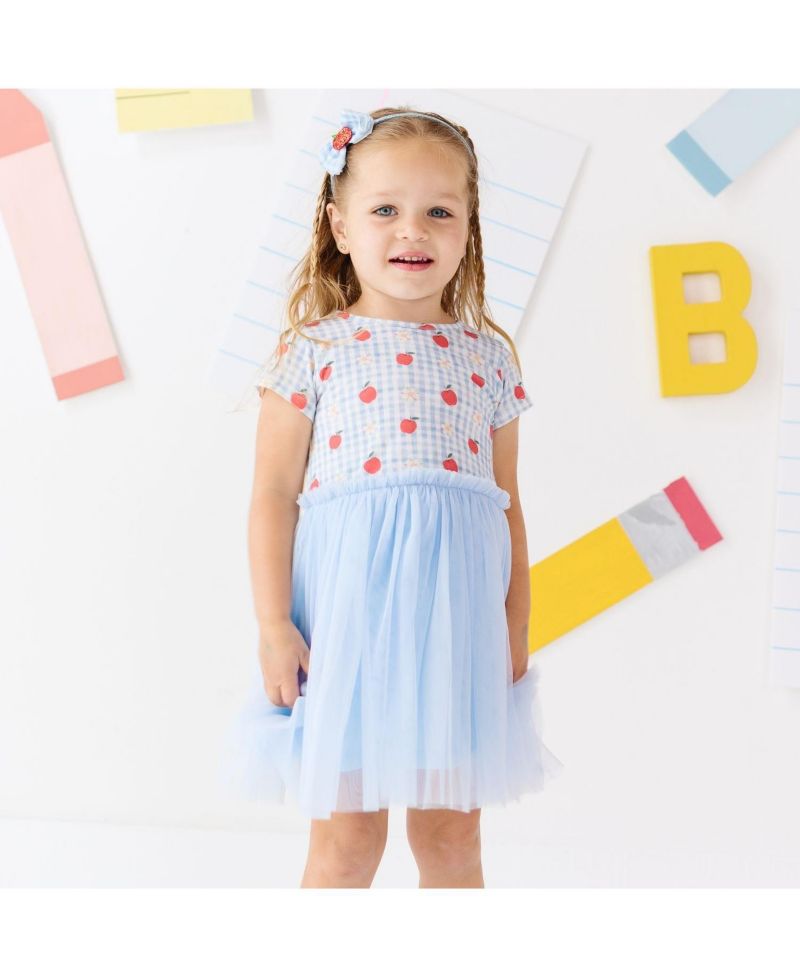 Little Girls Apple Gingham Short Sleeve Tutu Dress