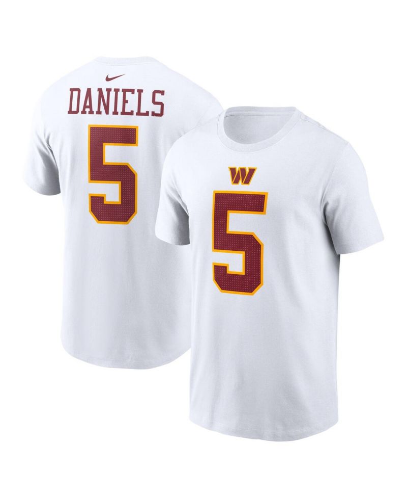 Men's Jayden Daniels White Washington Commanders Player Name & Number T-Shirt