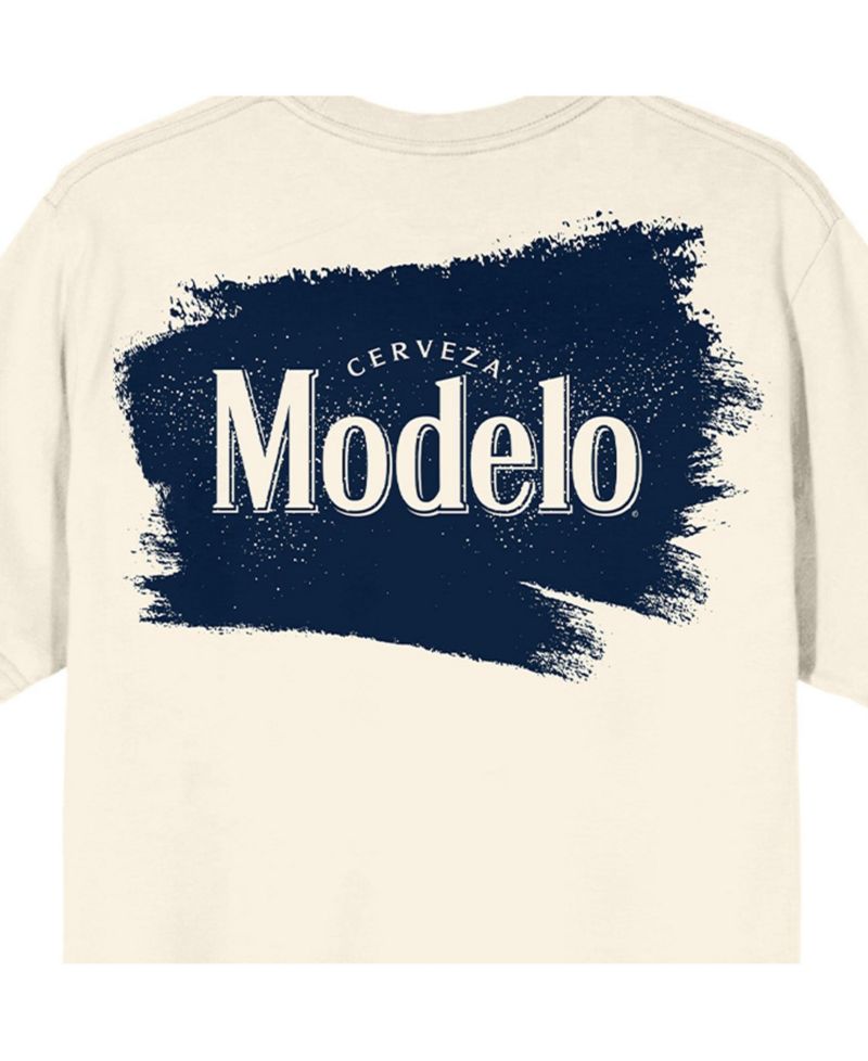 Men's Diamond Frame & Brush Stroke Logos Crew Neck Short Sleeve Natural T-shirt