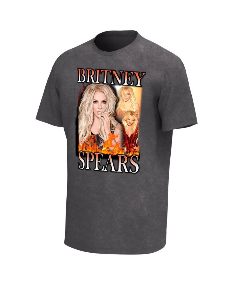 Men's Black Britney Spears Fire Washed Graphic T-Shirt