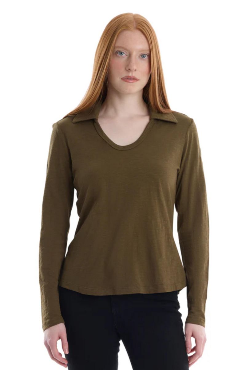 Women's Clothing Scoop Neck Long Sleeve Polo Tee