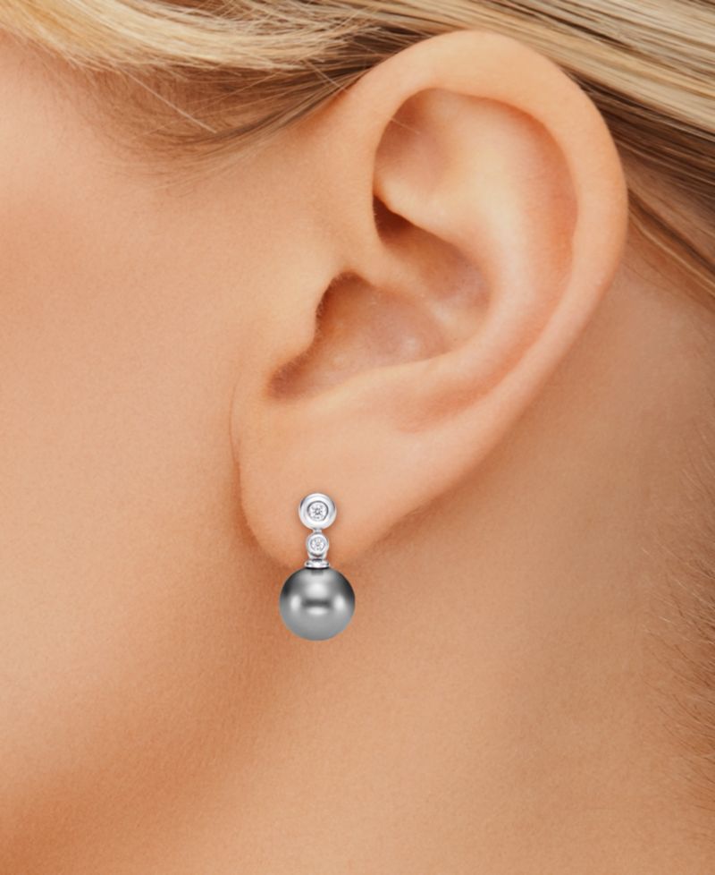 Cultured Tahitian Pearl (8-9mm) & Diamond (0.08 ct. t.w.) Stud Earrings