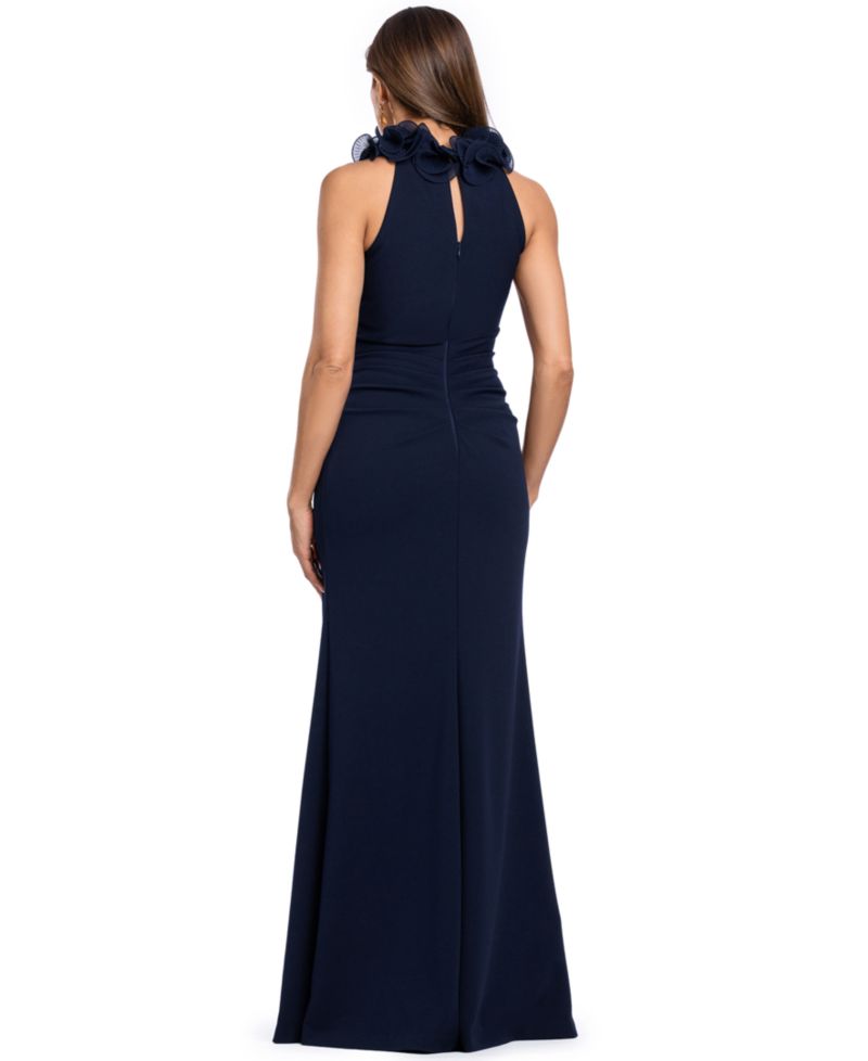 Women's Jessica Halter Ruffled-Collar Ruched Side-Slit Gown
