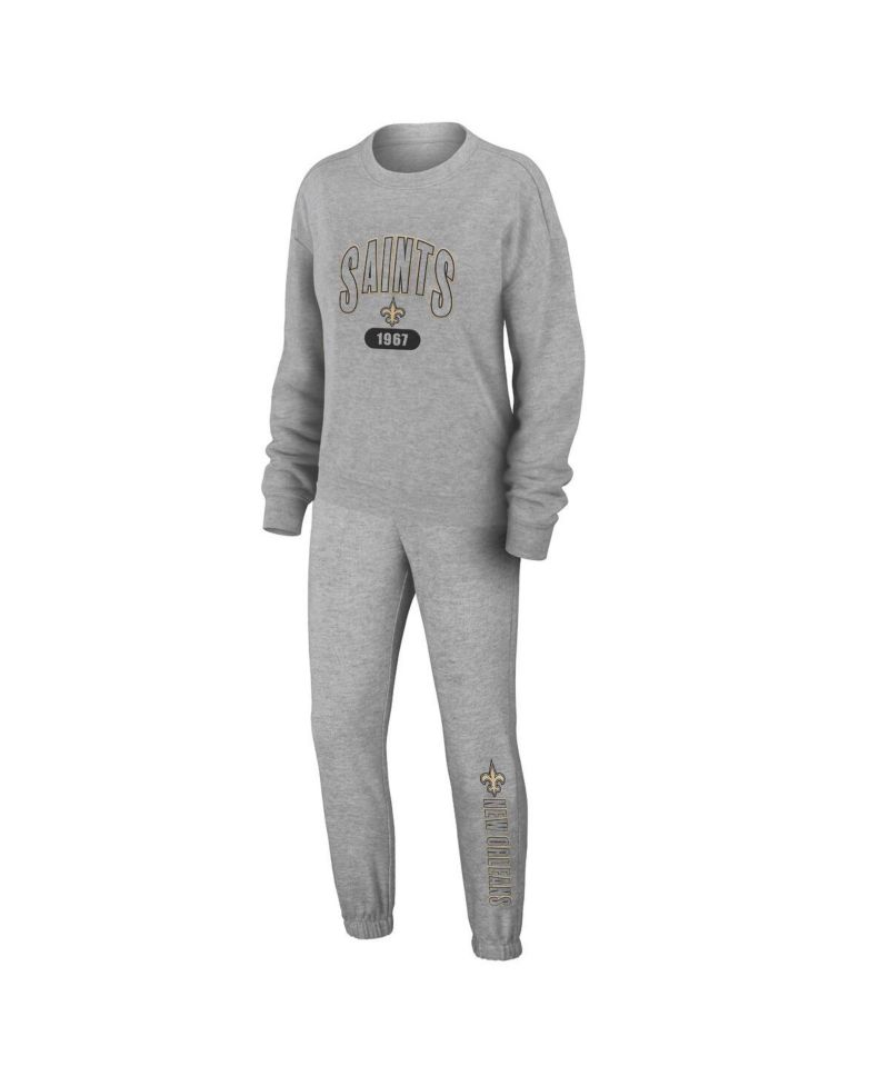 Women's Heather Gray New Orleans Saints Knit Long Sleeve Tri-Blend T-Shirt & Pants Sleep Set