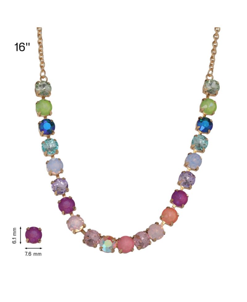 Womens Tennis Necklace with 8MM Multicolor Crystals, 16"+2" Gold Tone-Plated Tennis Jewelry