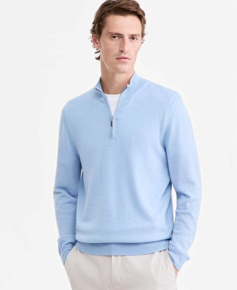 Men's Merino Wool Quarter-Zip Mock-Neck Sweater