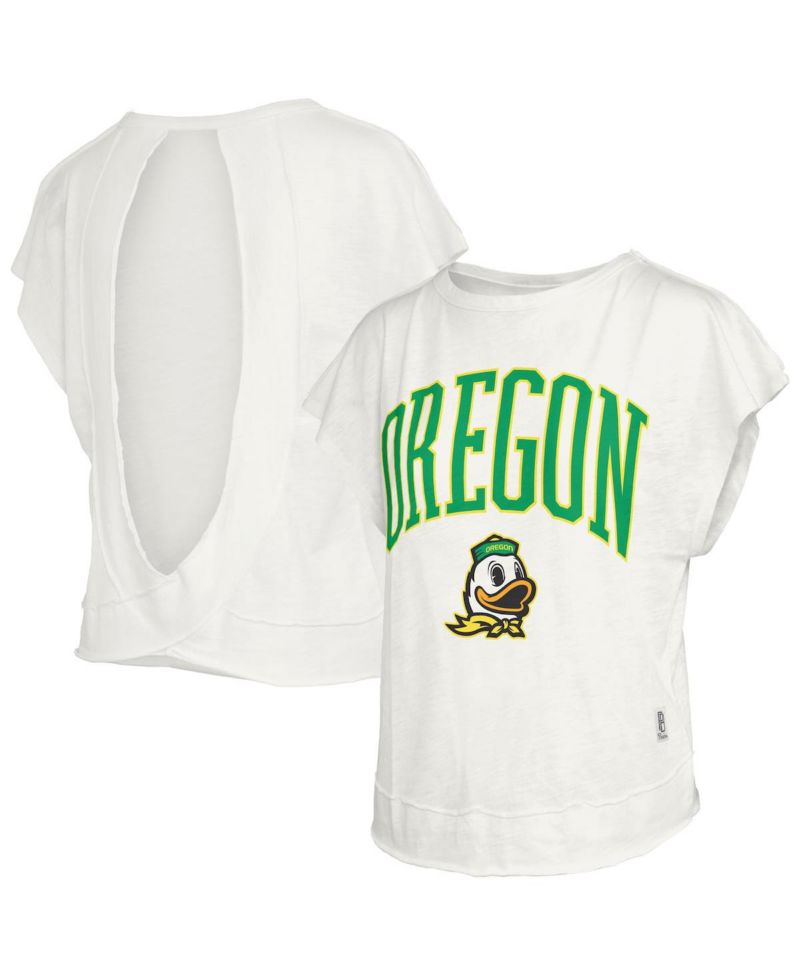 Women's White Oregon Ducks Nelson Movement Open Back Slub T-Shirt