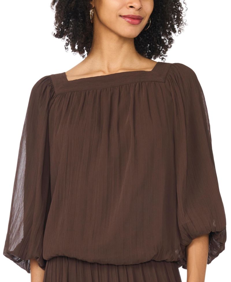 Women's Square Neck 3/4-Sleeve Bubble Blouse