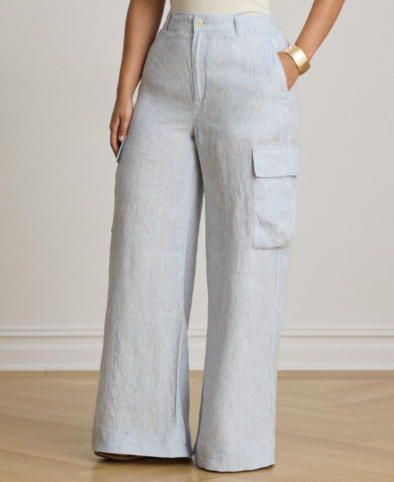 Women's High-Rise Pinstripe Wide-Leg Cargo Pants