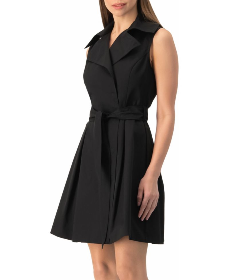 Women's Belted Sleeveless Trench-Style A-Line Mini Dress