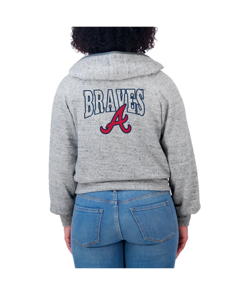 Women's Heather Gray Atlanta Braves Speckled Fleece Cropped Full-Zip Hoodie
