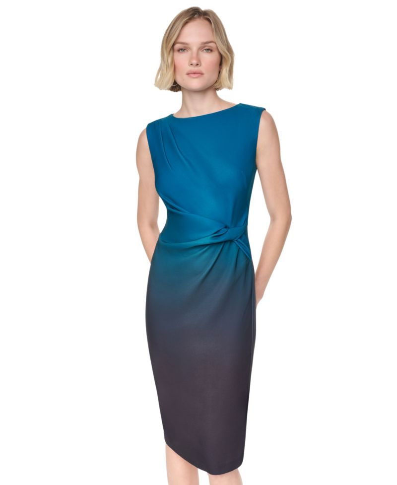 Women's Side Knot Sleeveless Midi Sheath Dress