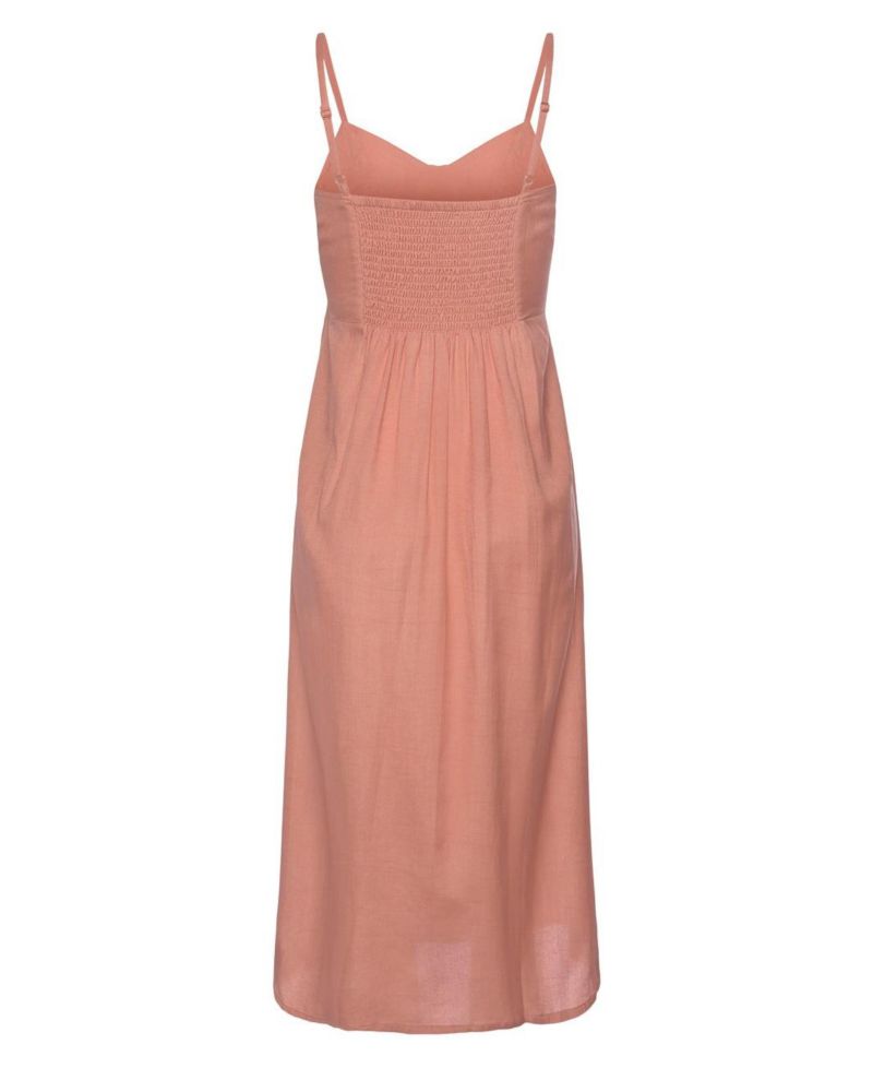 Women's Printed Button Up Panel Smocked A-Line V-Neck Midi Dress