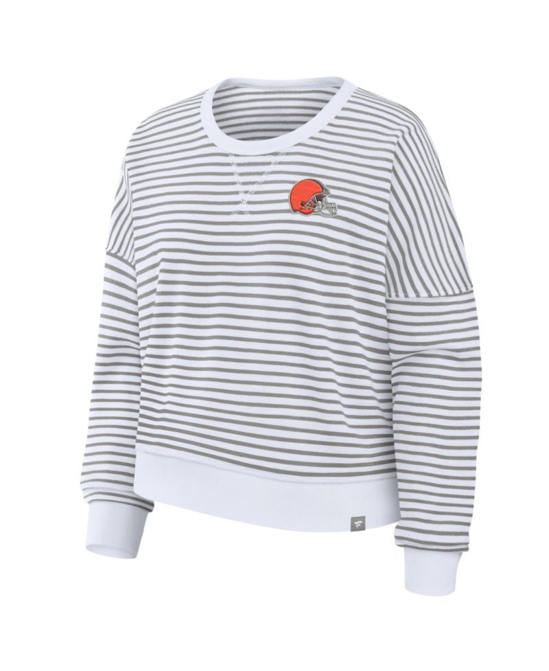 Women's White/Gray Cleveland Browns Striped Oversized French Terry Sweatshirt