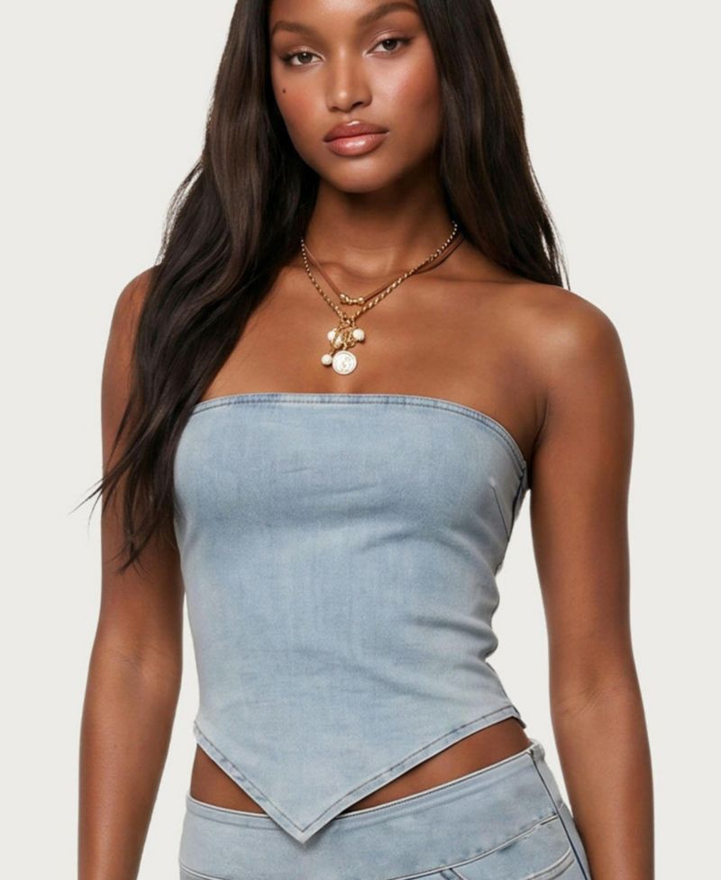 Women's Zaida Asymmetric Denim Strapless Top