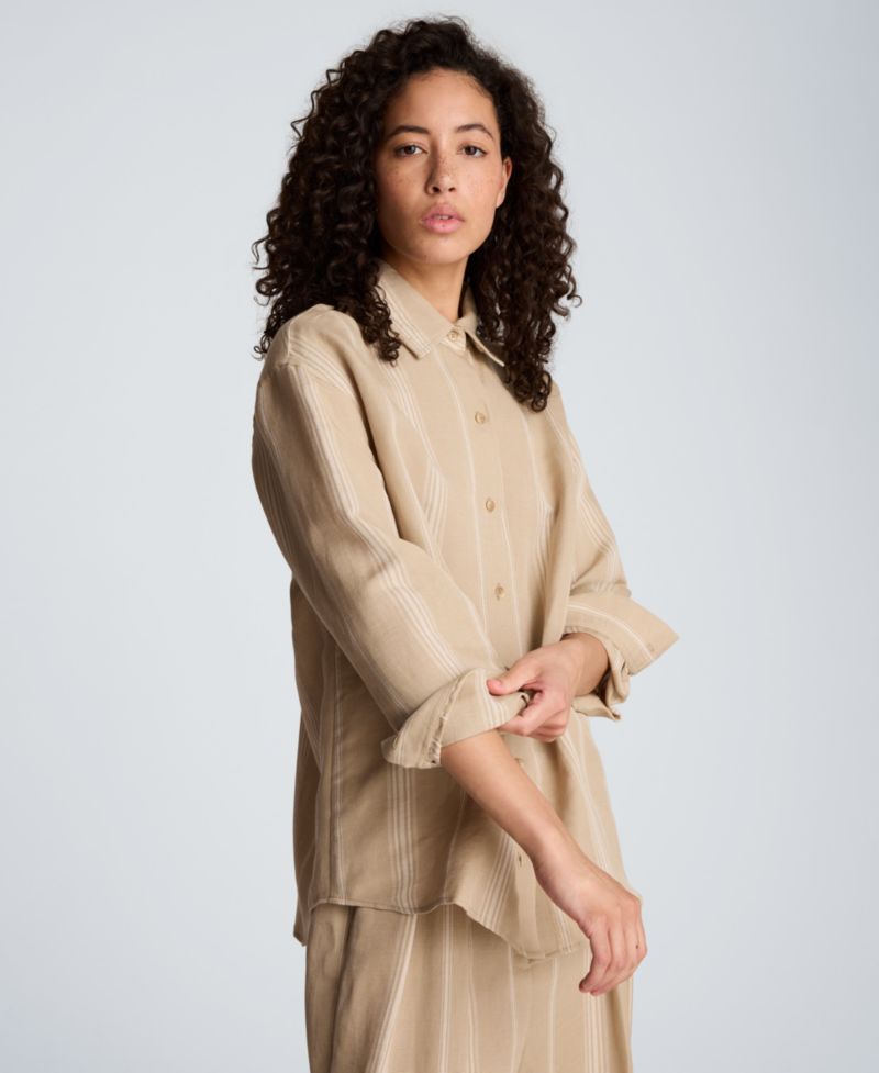Women's Drop Shoulder Linen Boyfriend Shirt