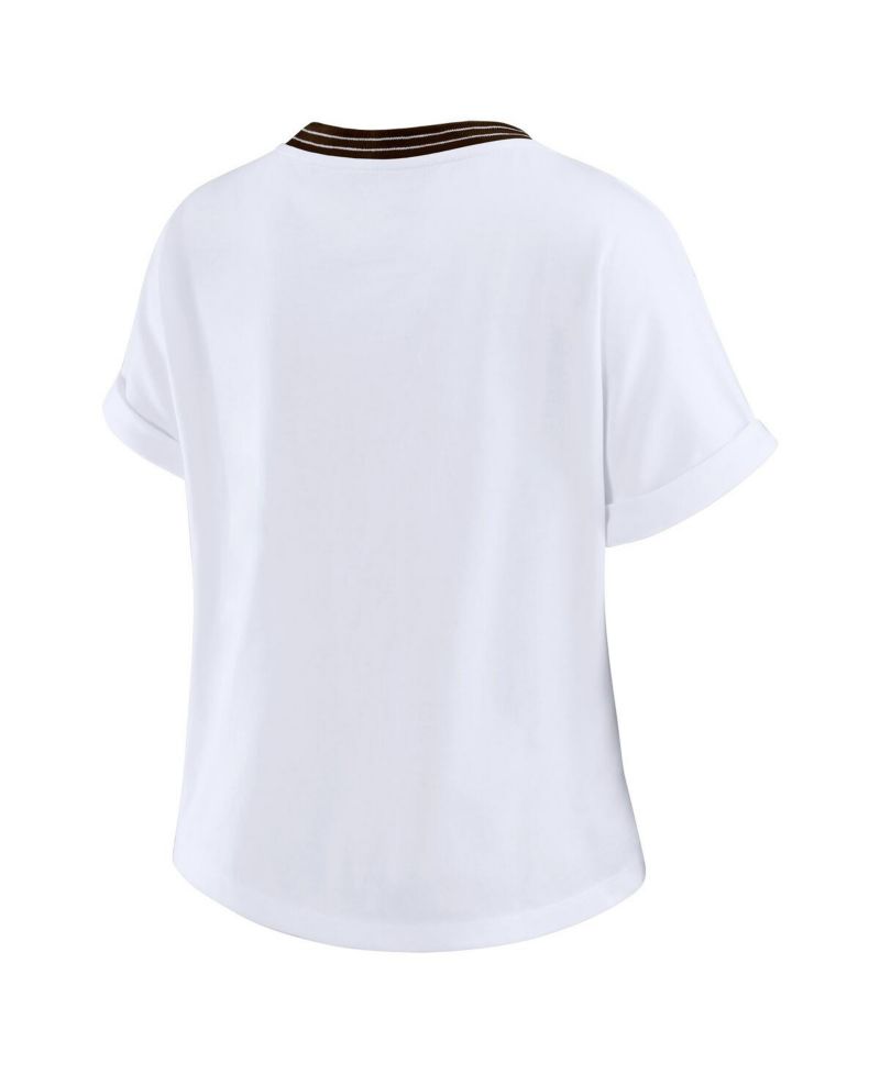 Women's White Cleveland Browns Cropped Center Stripe Dolman T-Shirt