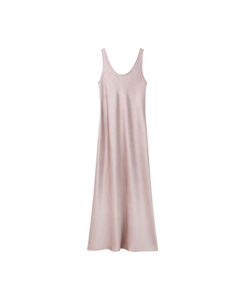 Women's Creased-Effect Satin Scoop-Neck Long Dress