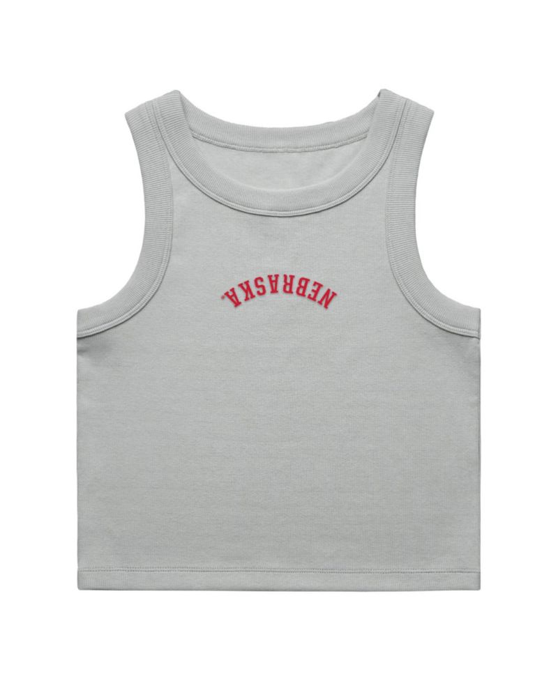 Women's Gray Nebraska Huskers Upside Down Embroidery Ribbed Cropped Tank Top