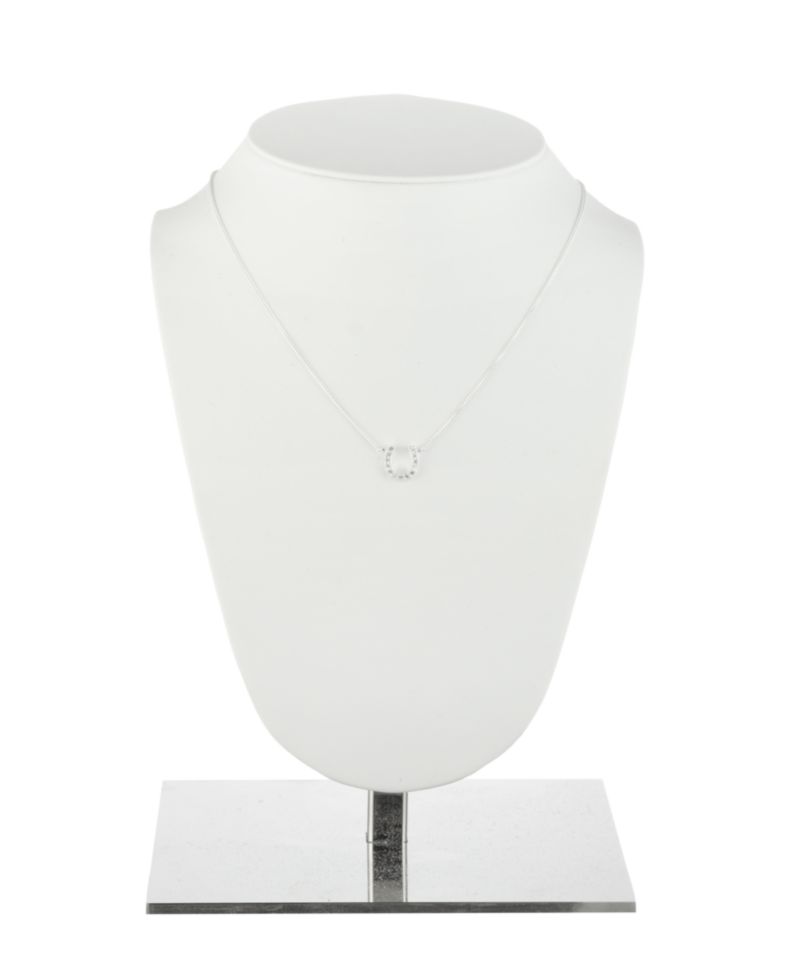 Cubic Zirconia Horseshoe Pendant Necklace in Sterling Silver, 14" + 3" extender