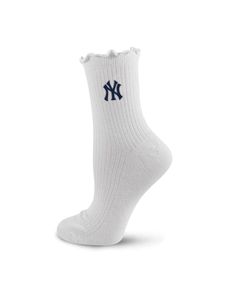 Women's White New York Yankees Logo Lettuce Hem Quarter Socks