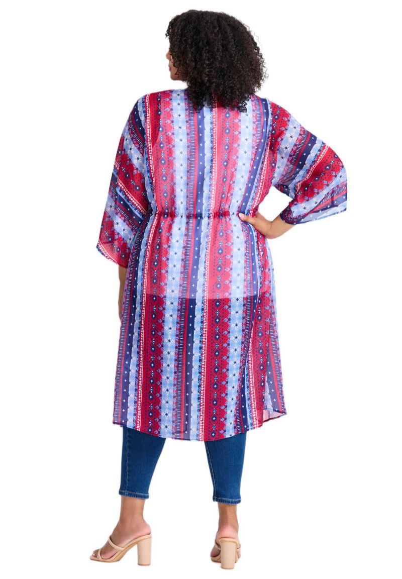 Women's Plus Size Tie-Front Duster Kimono Sweater