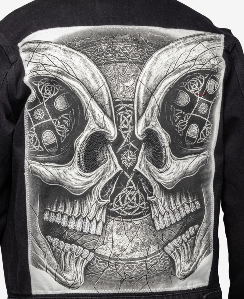 XRAY Men's Rhine Stone Graphic Back Denim Trucker Jacket
