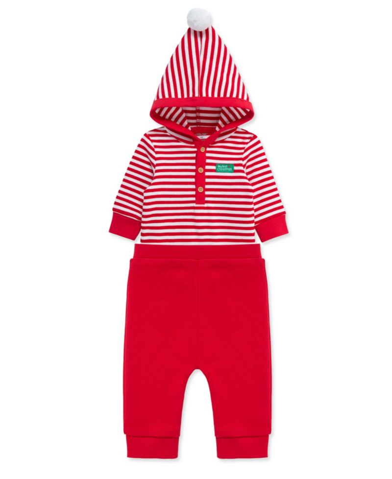 Baby Boys' Santa Striped Hooded Bodysuit and Pants, 2-Piece Set