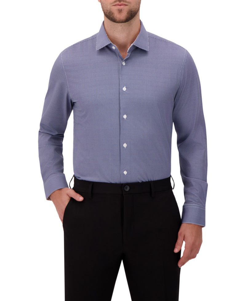 Men's 4-Way Houndstooth-Print Woven Dress Shirt