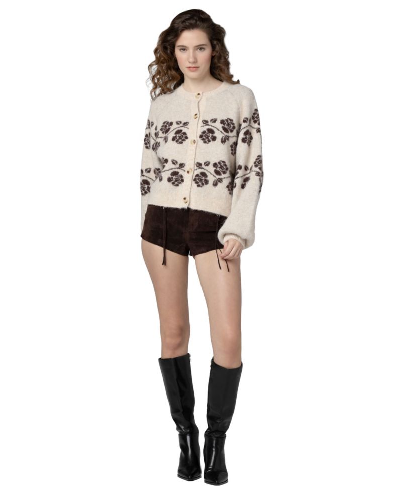 Women's Floral-Print Scoop Neck Cardigan