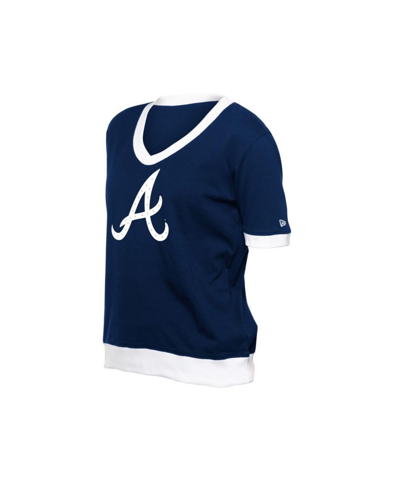 Women's Navy Atlanta Braves Game Day Rhinestone V-Neck T-Shirt