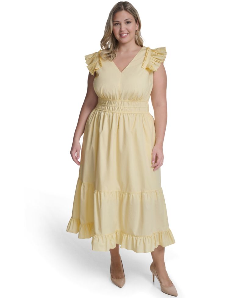 Plus Size Flutter-Sleeve Tiered Maxi Dress