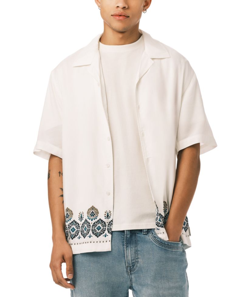 Men's Embroidered Border Print Camp Shirt