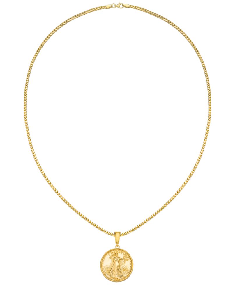 Men's Coin 24" Pendant Necklace in 14k Gold-Plated Sterling Silver
