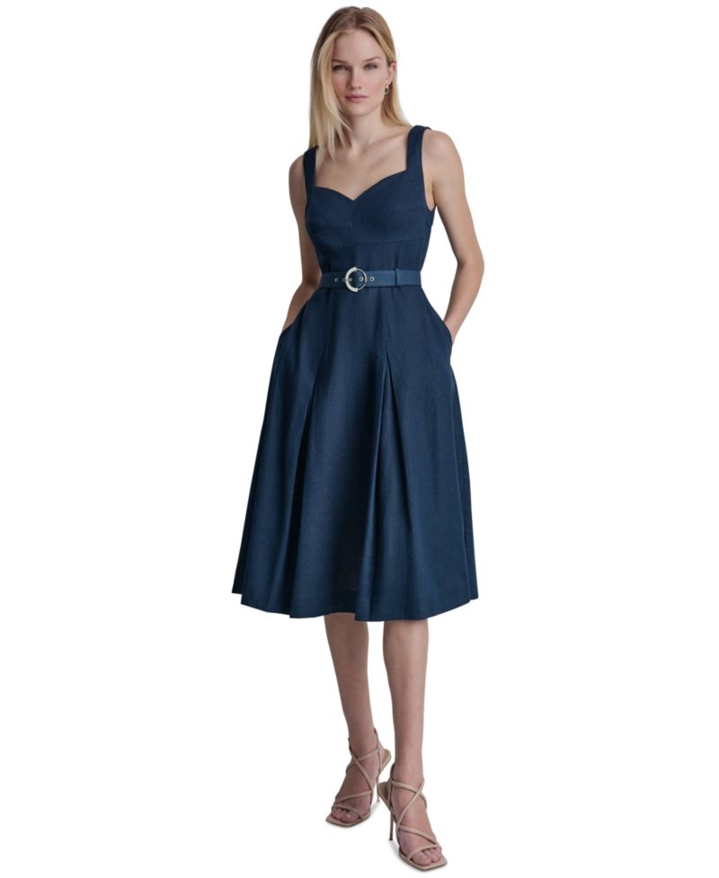 Women's Seated Bodice Sweetheart Neck Midi Dress