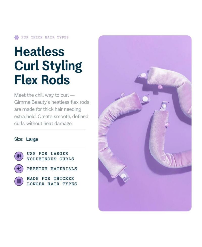 Chill Curl Heatless Flex Rods Gentle and Bendable Hair Rods for Overnight Curls Snap Closure for Secure Hold Thick Hair, 4 Count