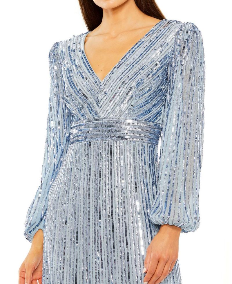 Women's Long Sleeve Deep V Tiered Ruffle Sequin Dress