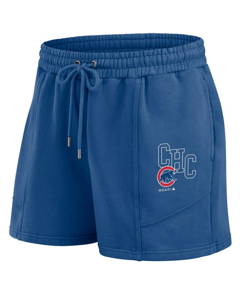 Women's Navy Chicago Cubs Washed Fleece Sweatshirt Shorts Lounge Set