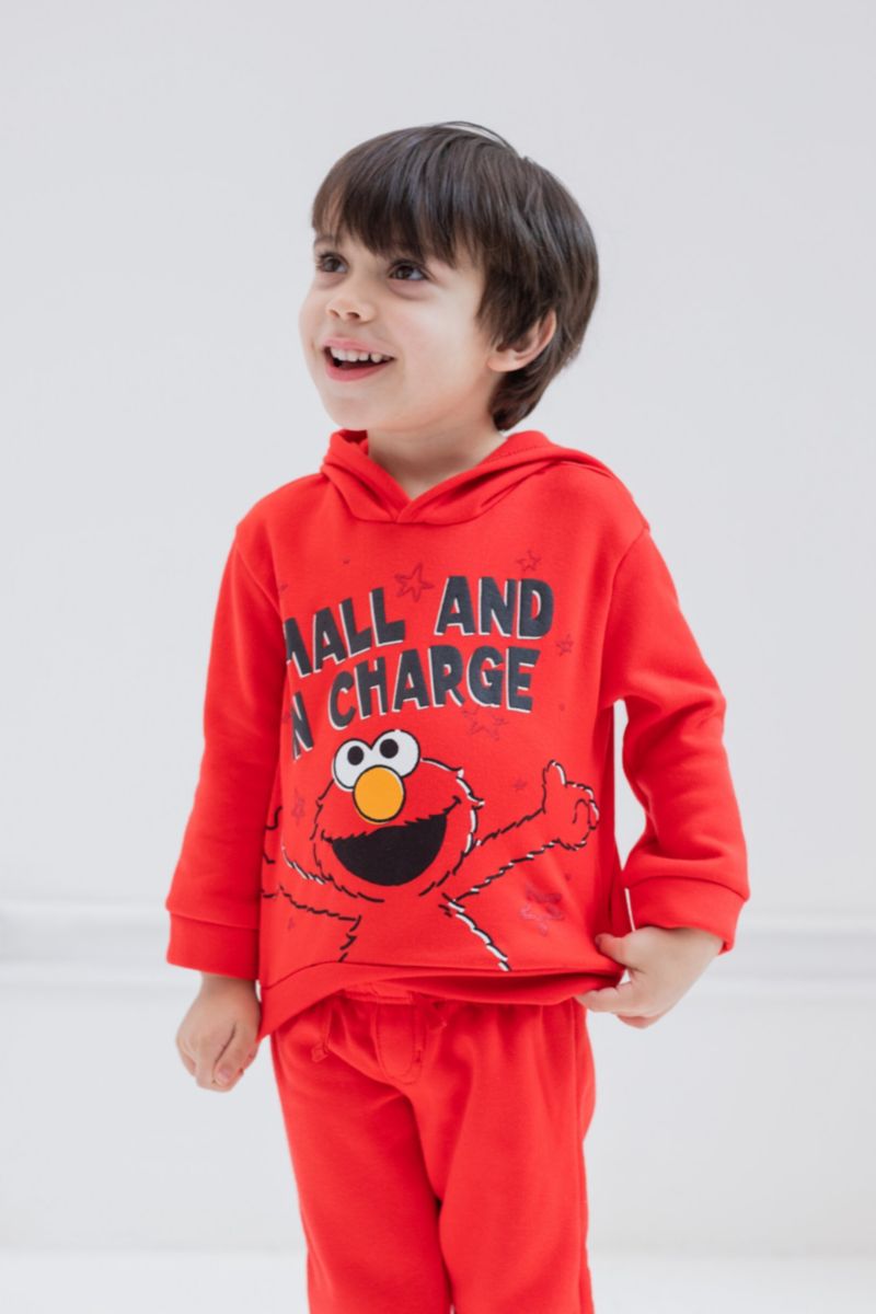 Elmo Cookie Monster Boy's Fleece Pullover Hoodie and Pants Outfit Set Toddler