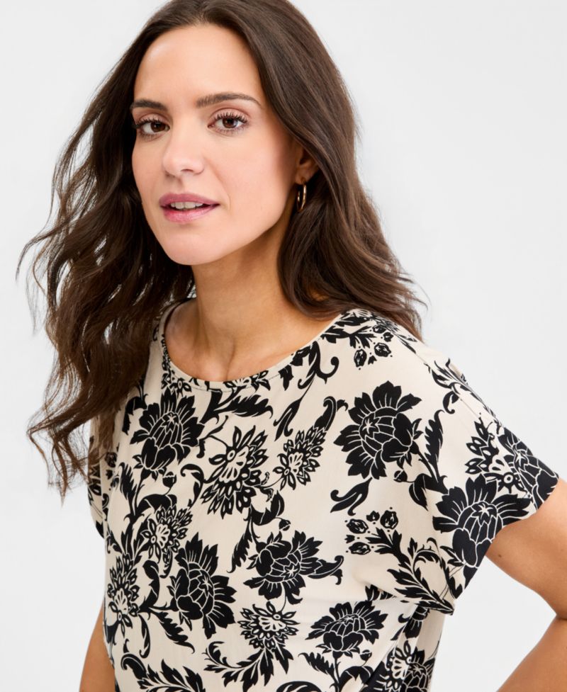 Petite Bianca Floral Banded-Hem T-Shirt