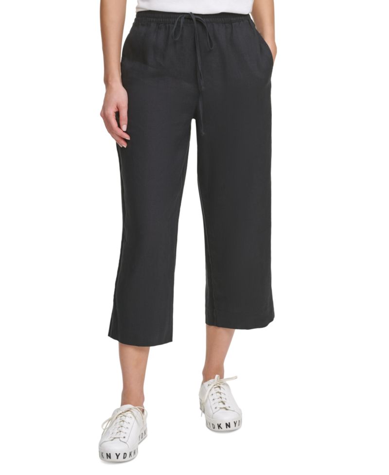 Pull-On Wide-Leg 100% Linen Pants