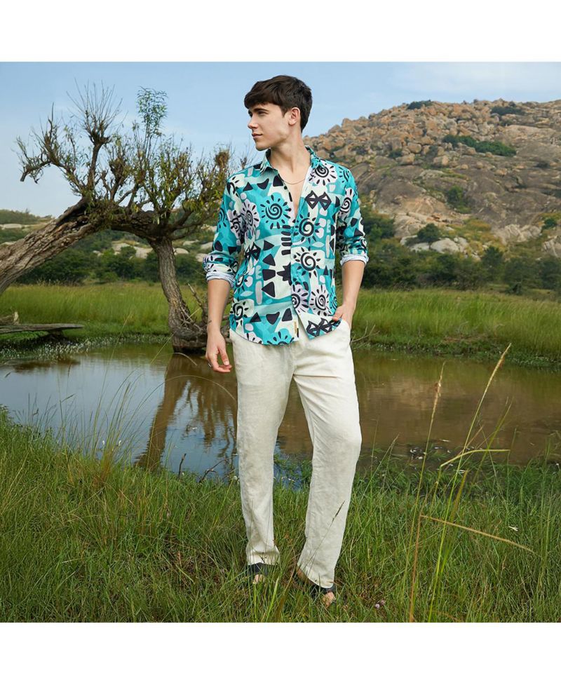 Men's Sea Green Abstract Imprint Shirt