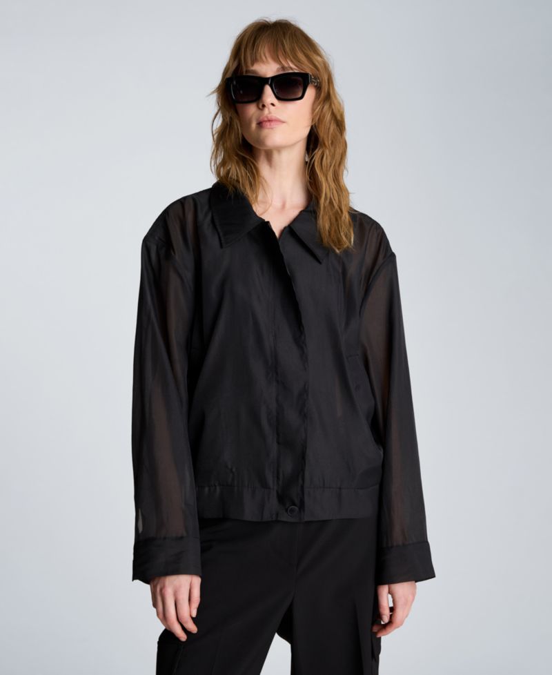 Women's Collared Neck Sheer Bomber Jacket