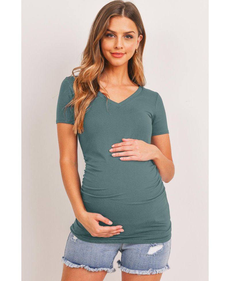 Maternity Fitted V-Neck Side Ruched Top