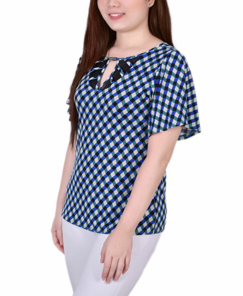 Petite Mesh Flutter Sleeve Knit Top